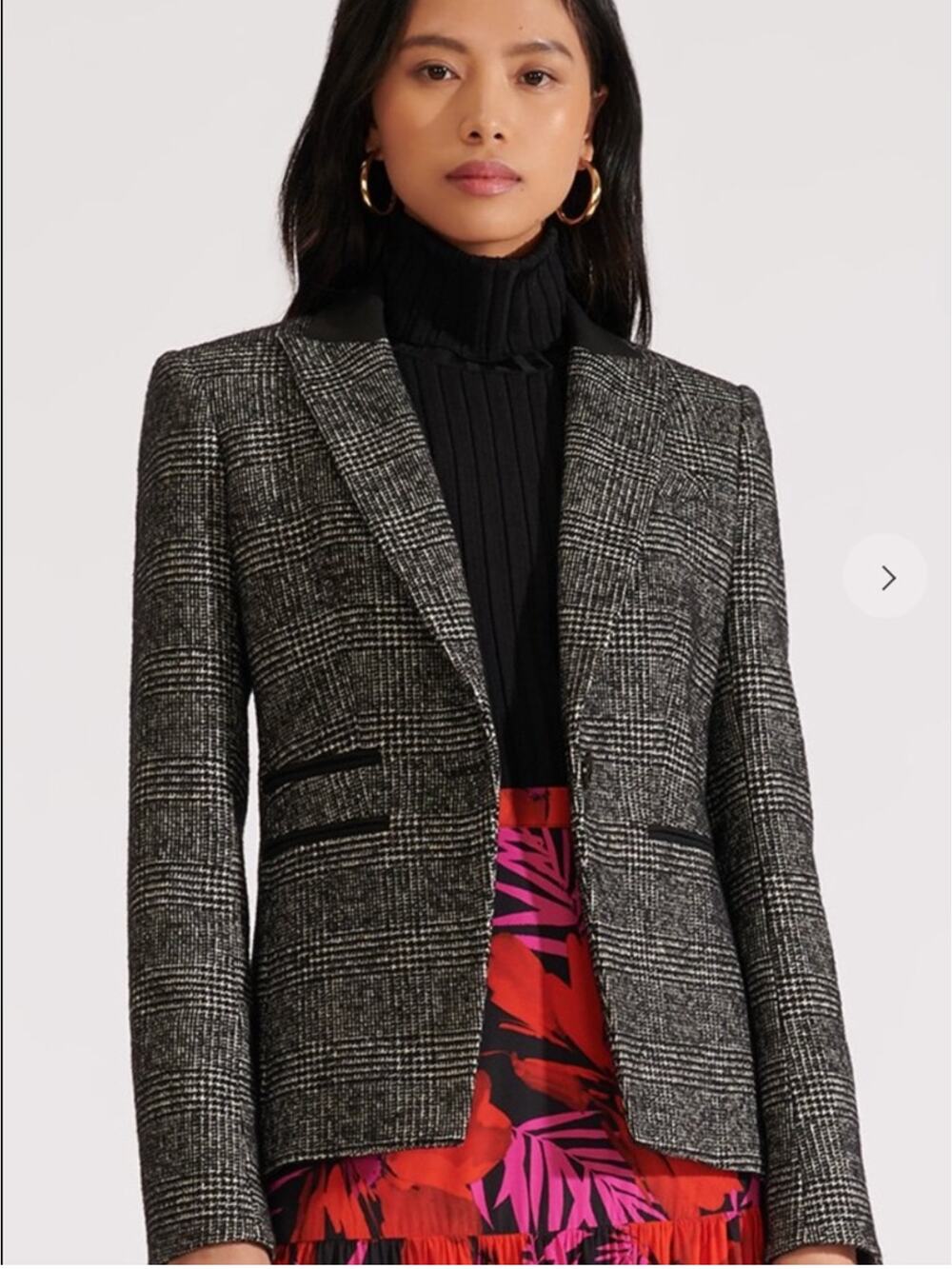 Veronica Beard Gia Dickey Jacket Houndstooth Plaid Blazer Black Tweed Size 12